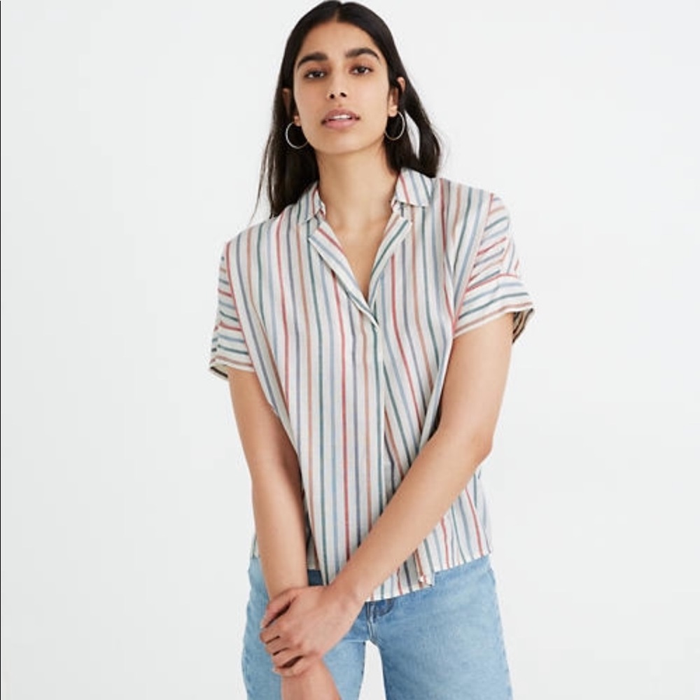 Madewell Park Popover Short Rainbow Stripe Cotton